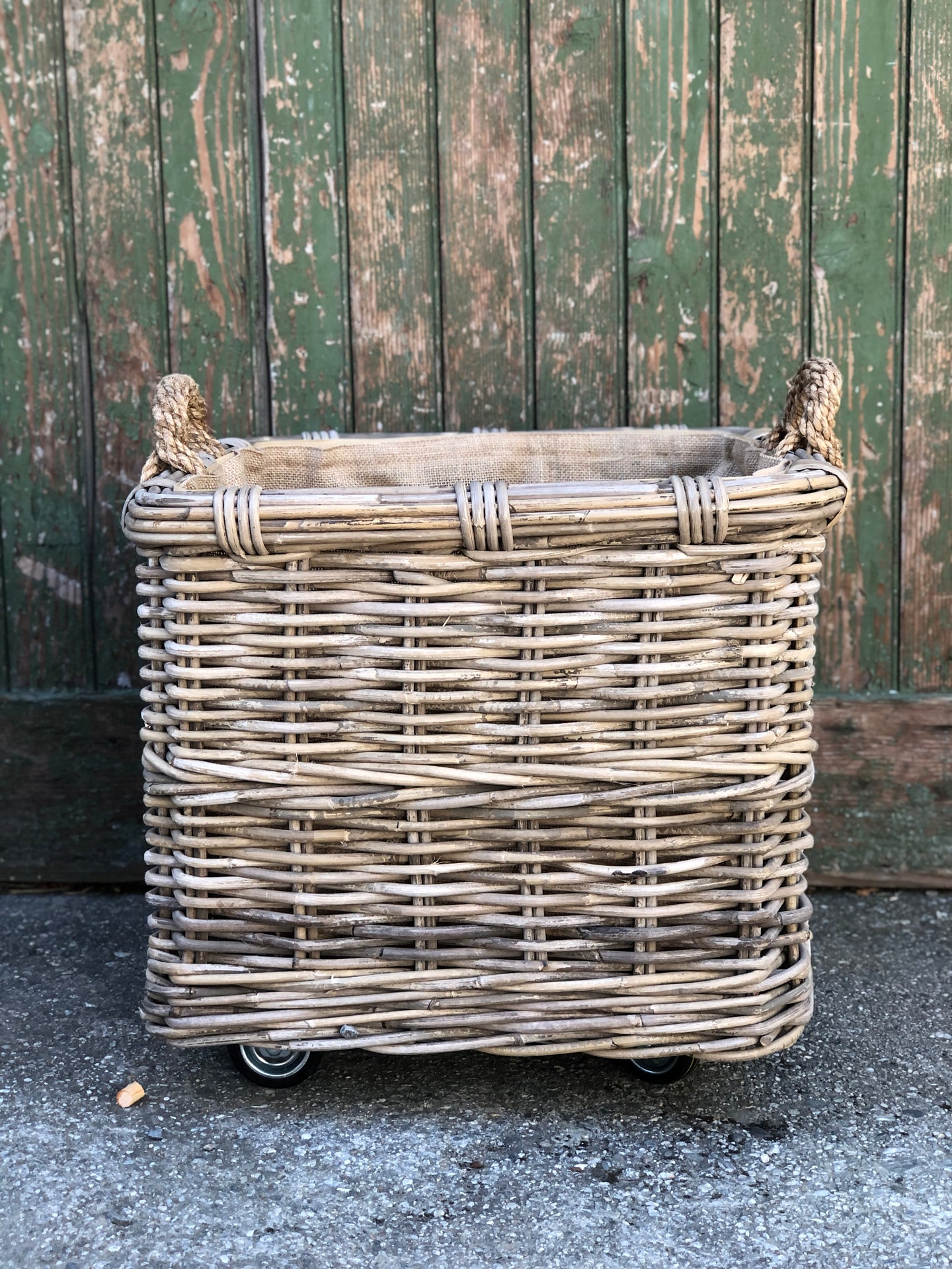 Medium Lined Cane Basket on Wheels