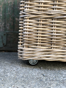 Medium Lined Cane Basket on Wheels