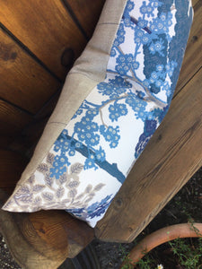 Blue & White Floral Bolster Cushion