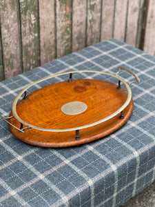 Antique Oak & Brass Serving Tray