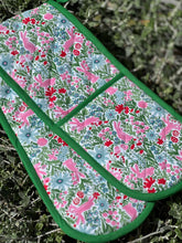 Load image into Gallery viewer, Floral Hare Double Oven Mitt

