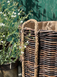 Large Round Dark Rope Handle Lined Basket