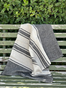 Linen Charcoal Stripe Tea Towel