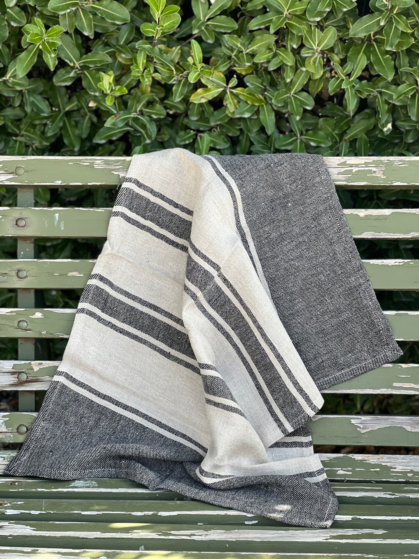 Linen Charcoal Stripe Tea Towel