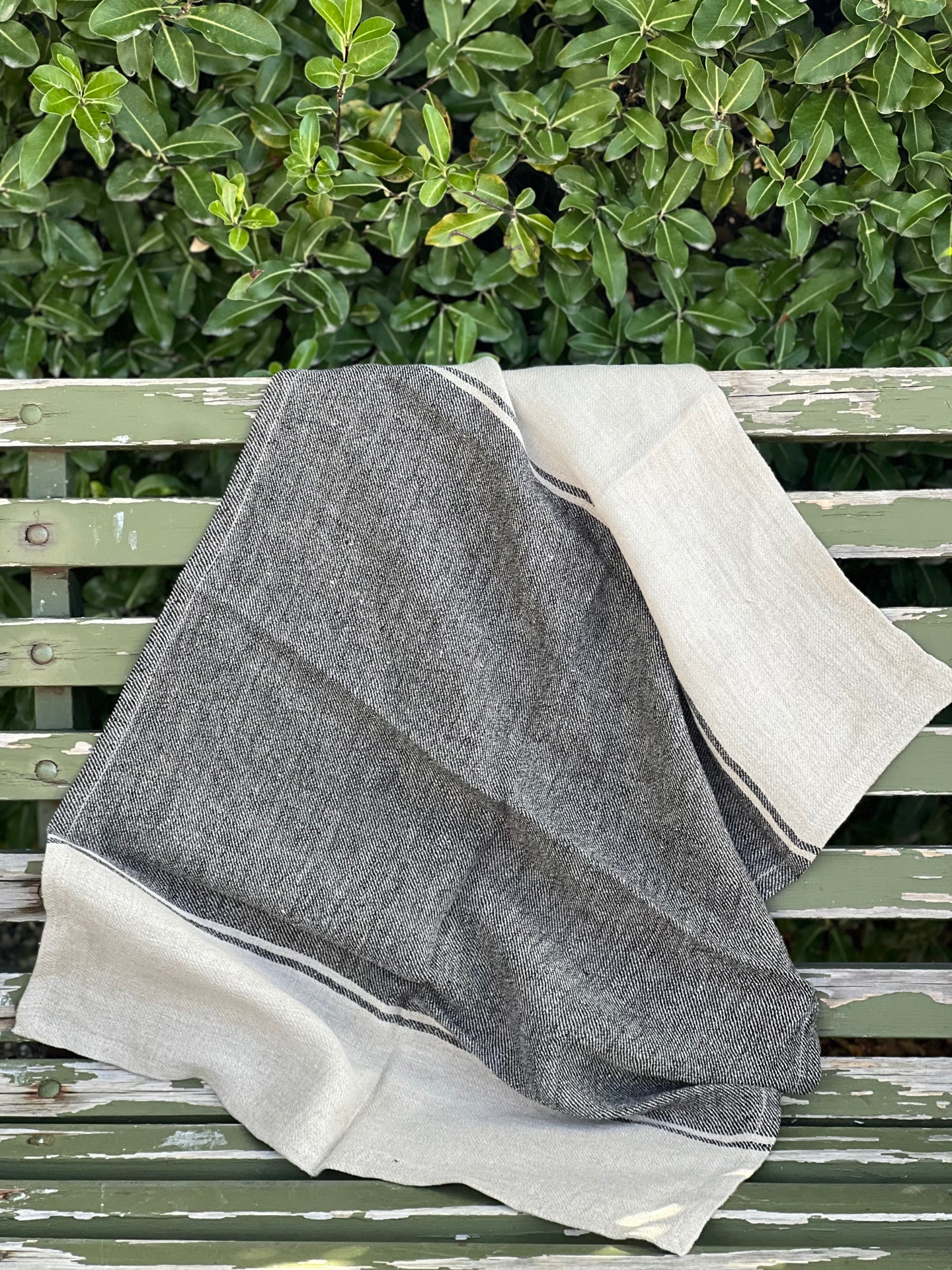 Linen Wide Charcoal Stripe Tea Towel
