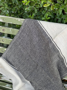 Linen Wide Charcoal Stripe Tea Towel