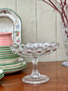 Vintage Scallop Pressed Glass Pedestal Dish
