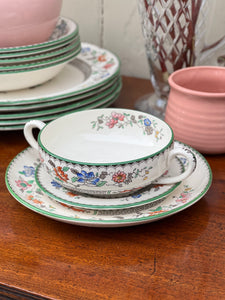 Vintage Copeland Spode Chinese Rose Cream Soup Trio