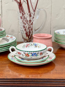 Vintage Copeland Spode Chinese Rose Cream Soup Trio
