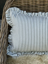 Load image into Gallery viewer, Olive Ticking Ruffle Bolster Cushion
