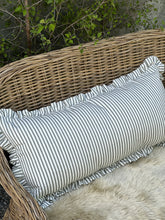 Load image into Gallery viewer, Olive Ticking Ruffle Bolster Cushion
