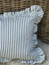 Load image into Gallery viewer, Olive Ticking Ruffle Bolster Cushion
