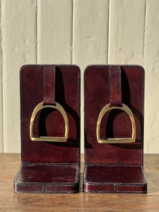 Pair of Leather & Brass Stirrup Bookends