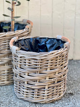Load image into Gallery viewer, Small Wooden Handle Lined Cane Planter Basket
