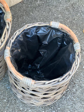 Load image into Gallery viewer, Small Wooden Handle Lined Cane Planter Basket
