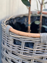 Load image into Gallery viewer, Large Wooden Handle Lined Cane Planter Basket
