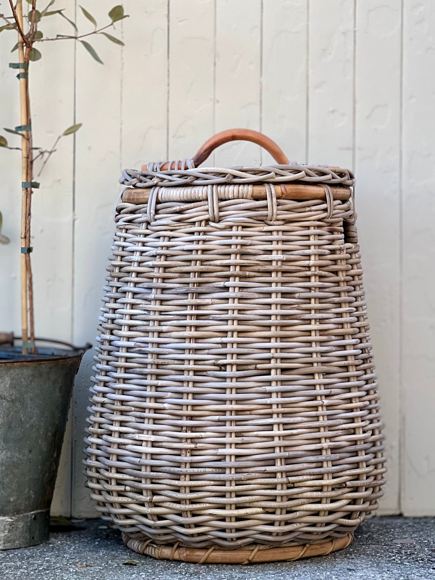 Lidded Cane Laundry Hamper