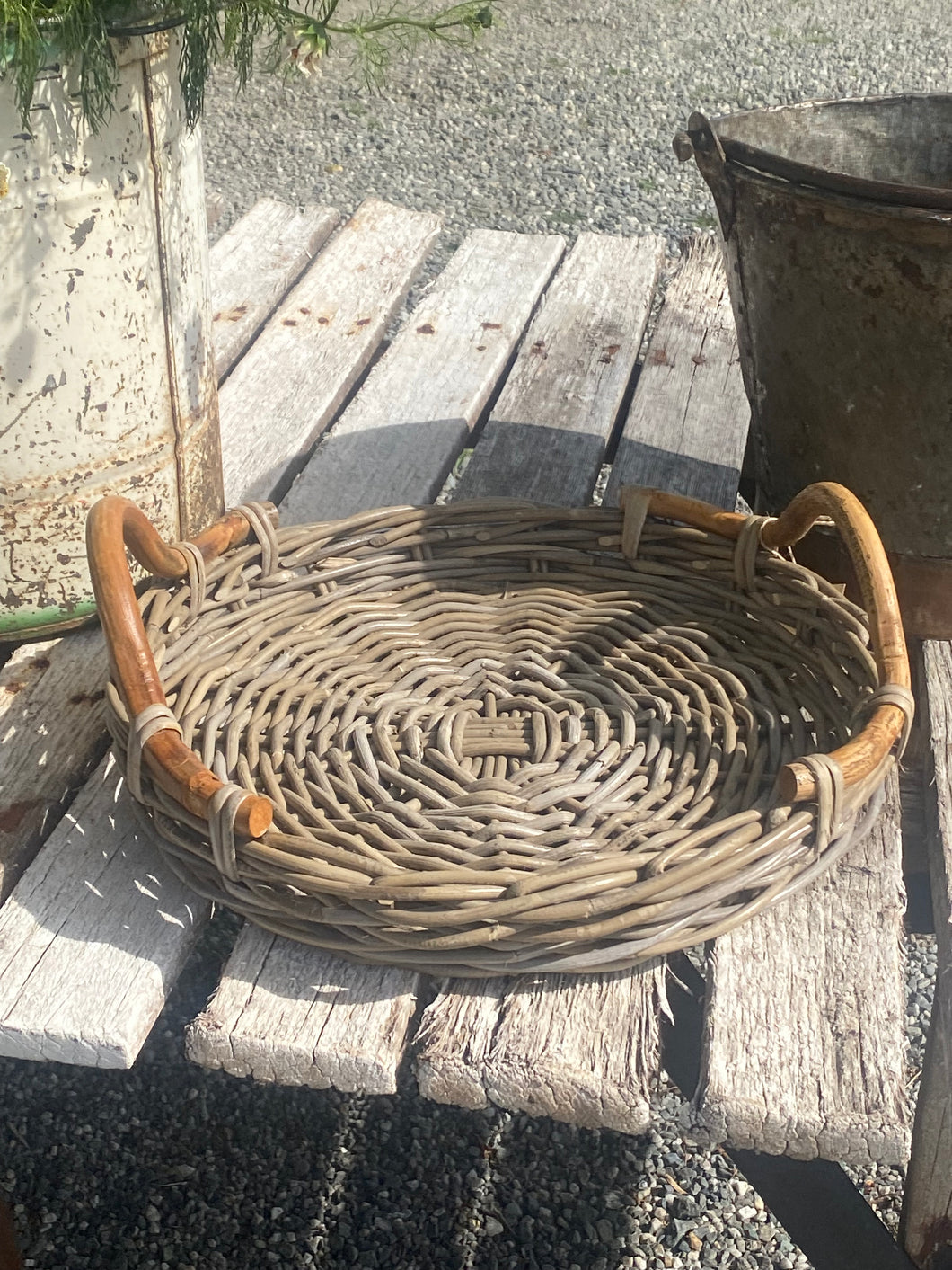 Round Tray with Wooden Handles