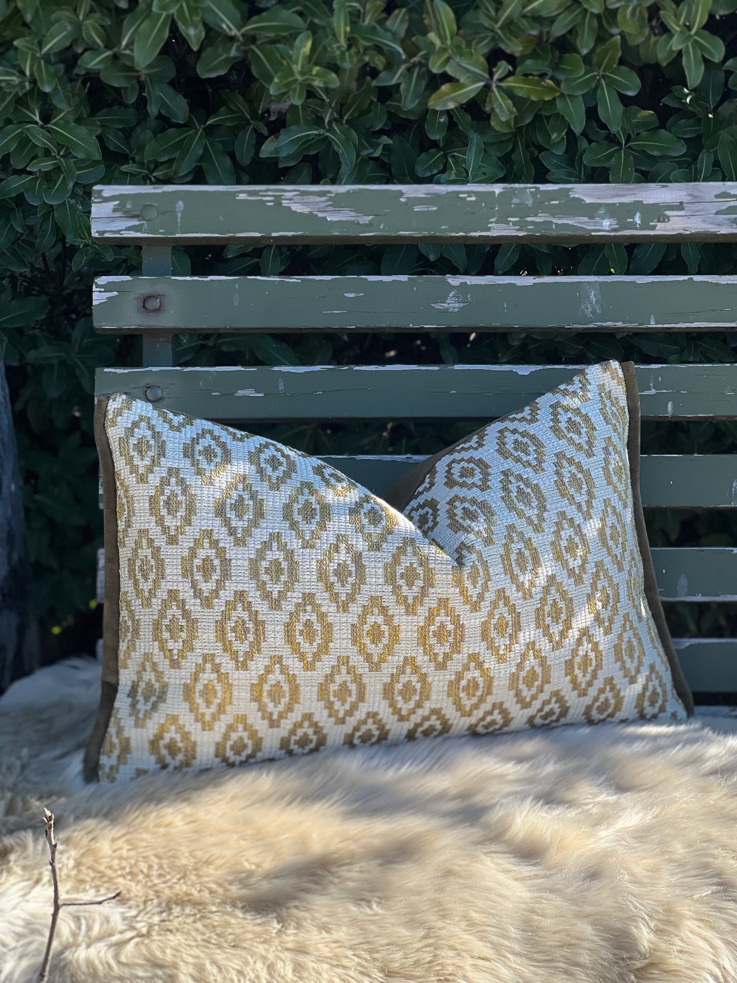 Embroidered Gold Geometric Cushion