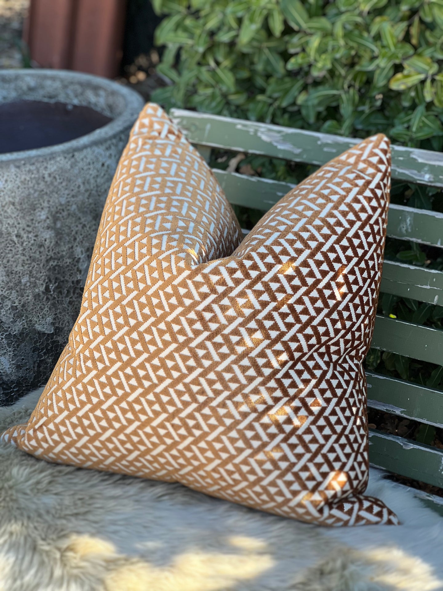 Rust Geometric Velvet Cushion