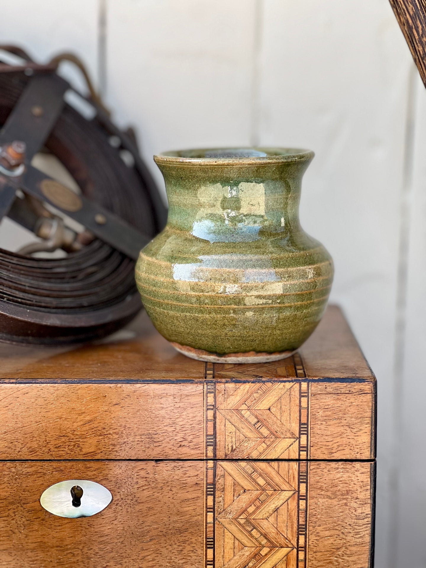 Small Olive Studio Pottery Vase