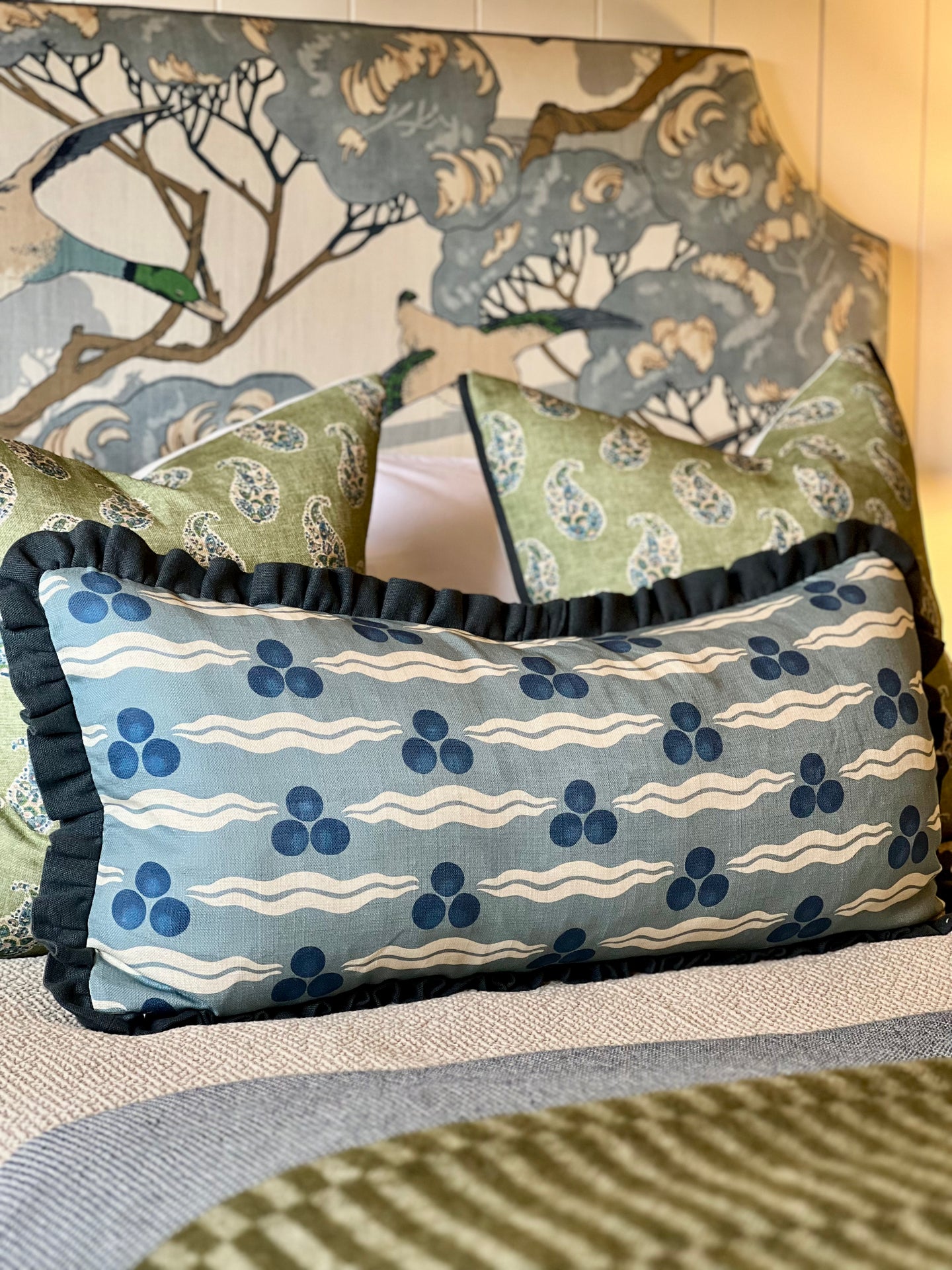 Ottoline Chintamani Antique Blue Ruffle Bolster