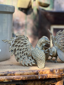 Pair of Brass Fighting Roosters