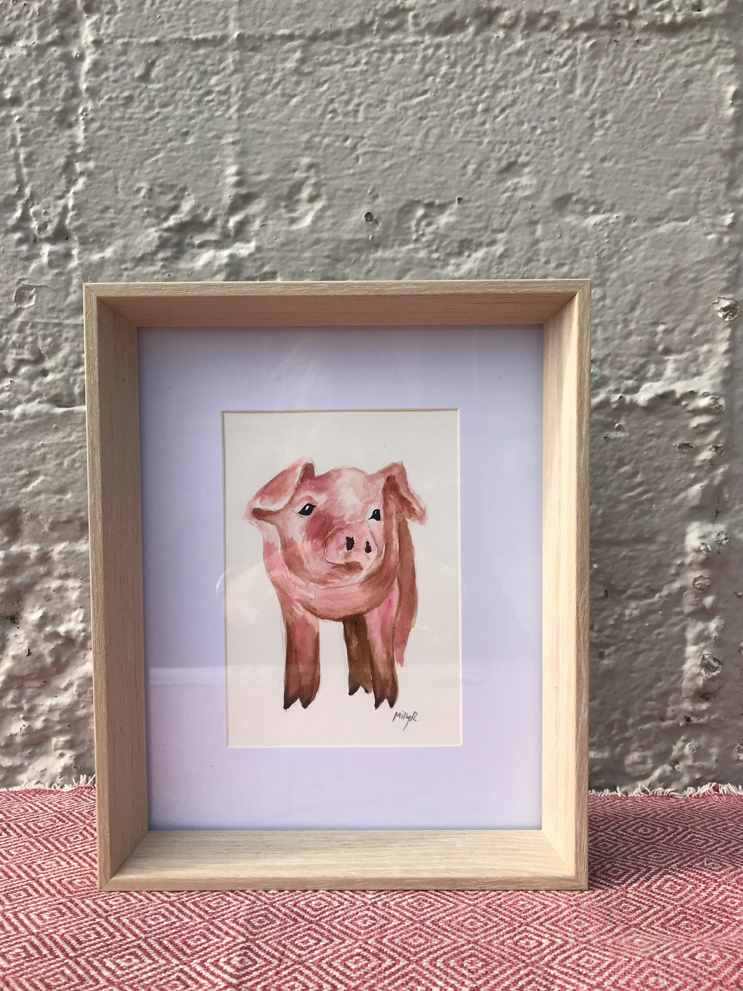 Original Framed Watercolour Pig